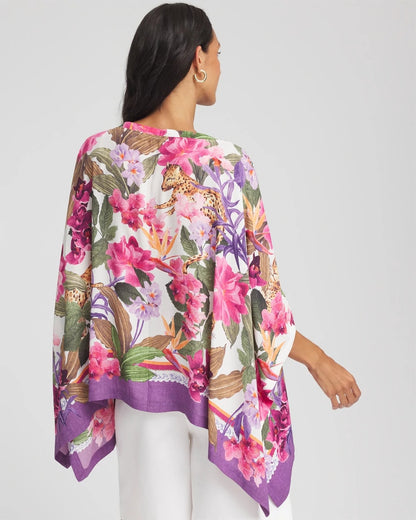 Floral-Print Poncho