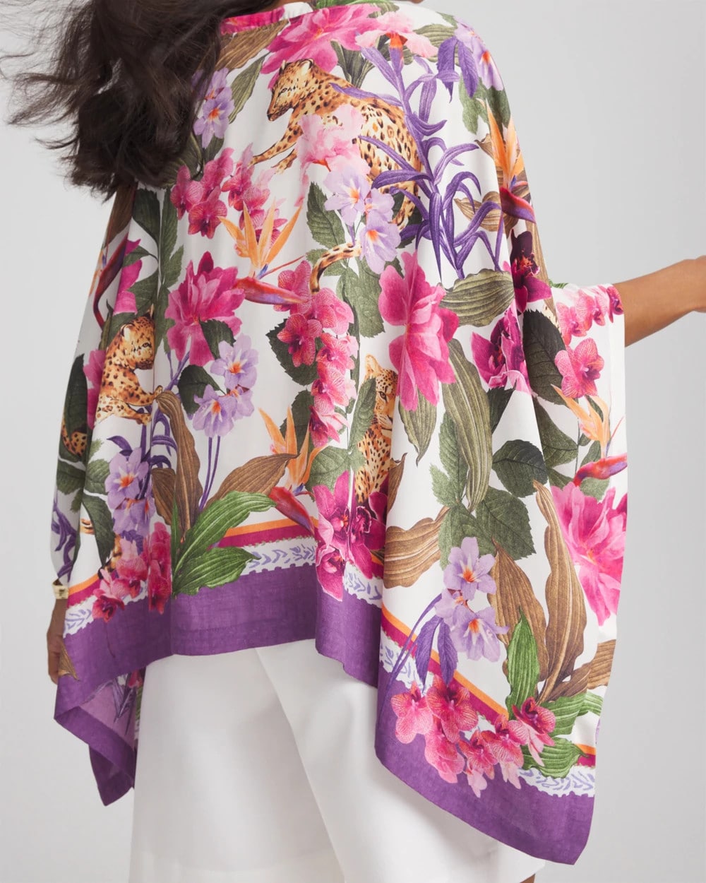 Floral-Print Poncho