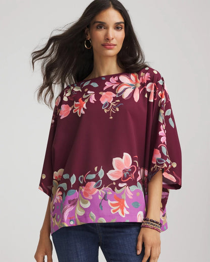 Printed Boatneck Pullover Poncho