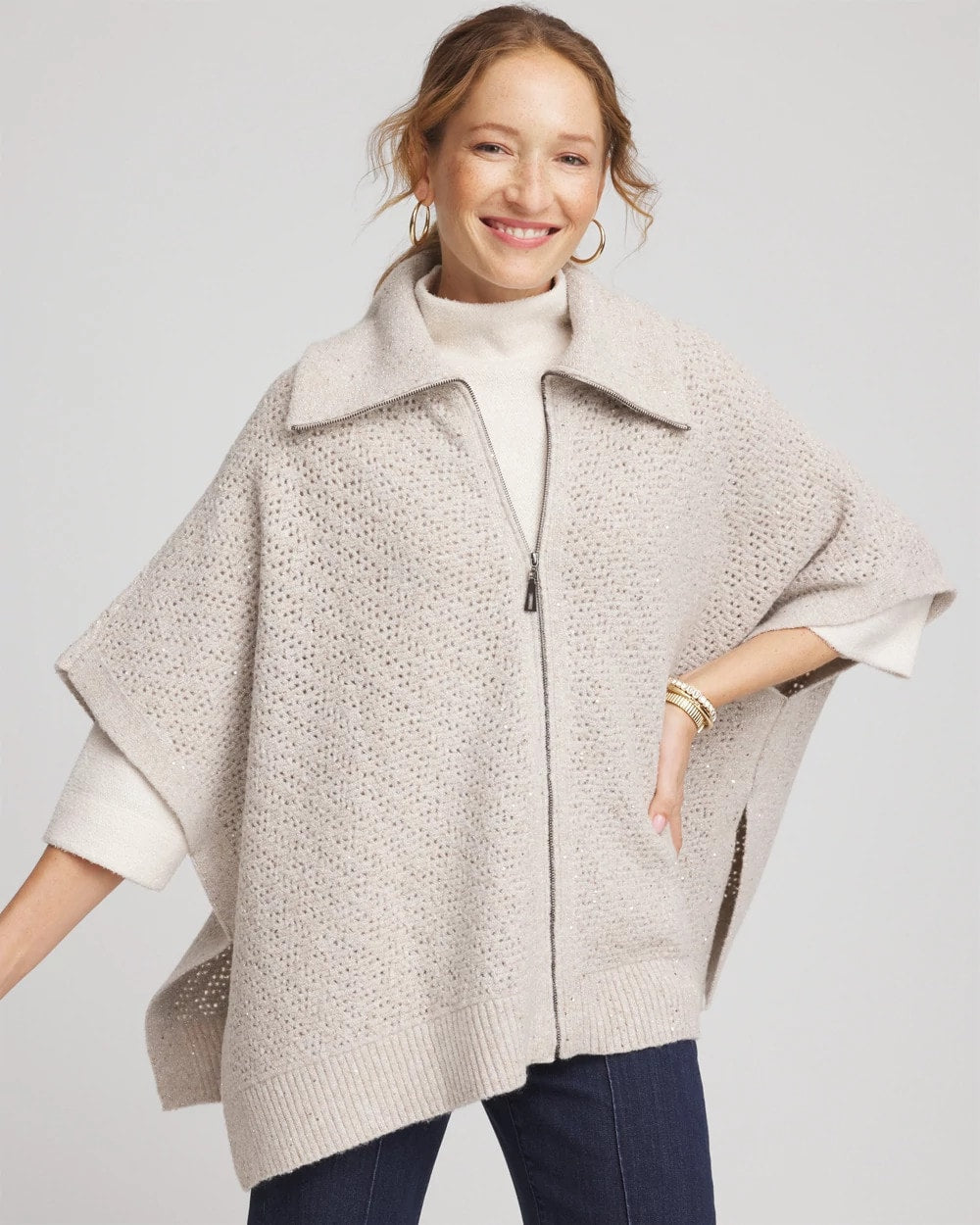 Zip-Front Collared Ruana