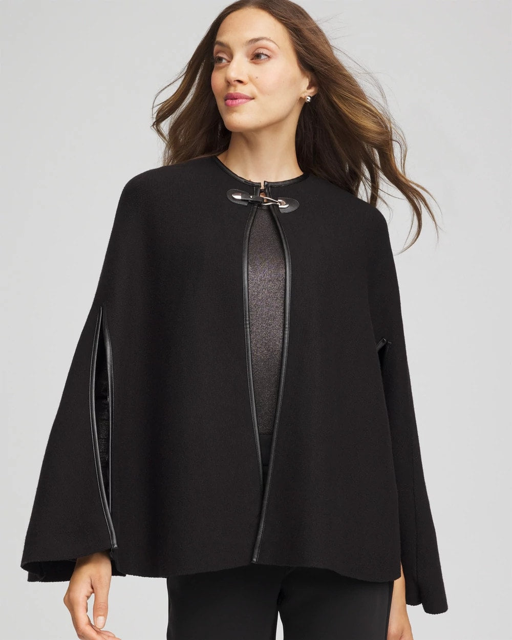 Faux Leather Trim Cape