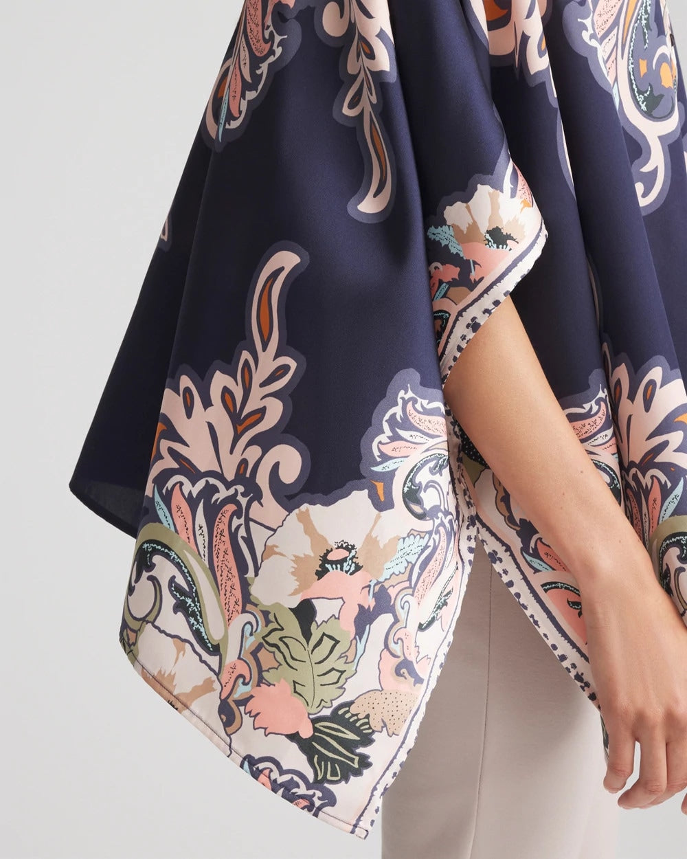 Collarless Floral-Paisley Poncho