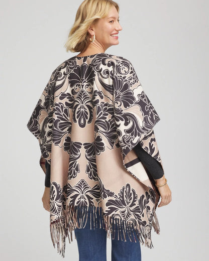 Reversible Printed Fringe Ruana