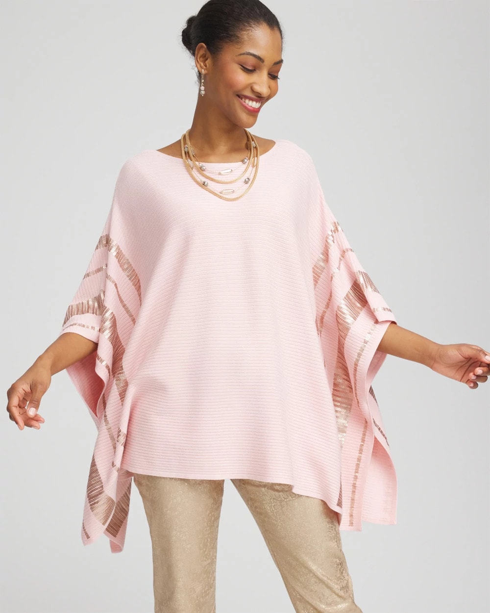 Sequin Striped Sweater Poncho