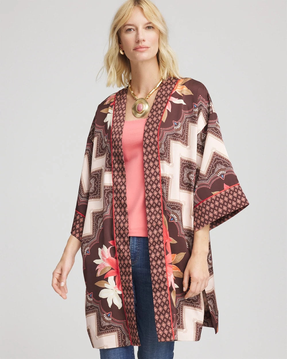 Long Mixed-Print Kimono