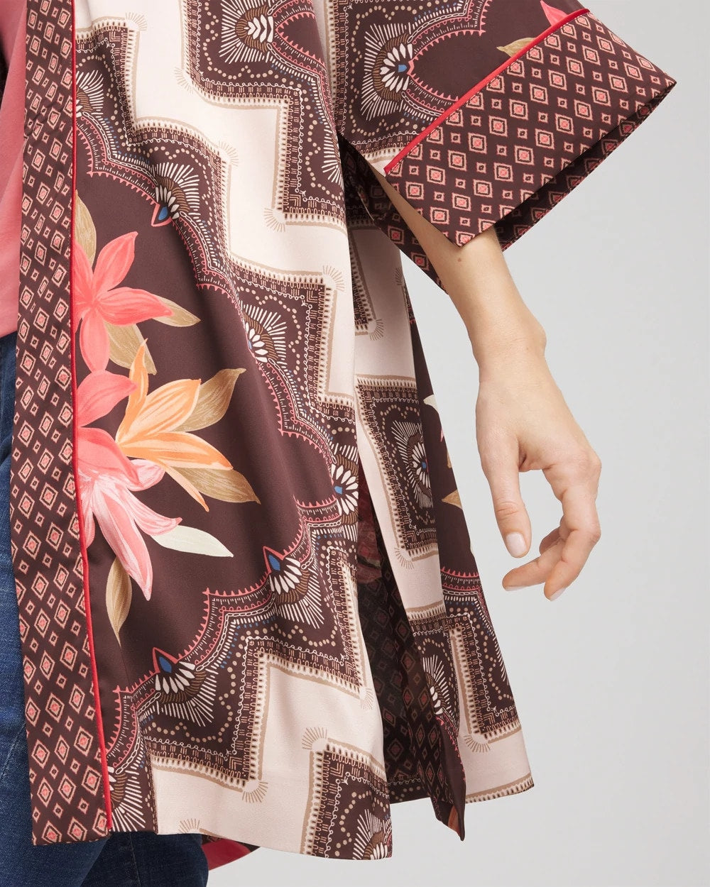Long Mixed-Print Kimono