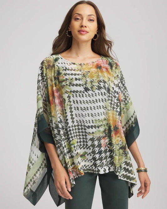 Printed Crinkle-Chiffon Pullover Poncho