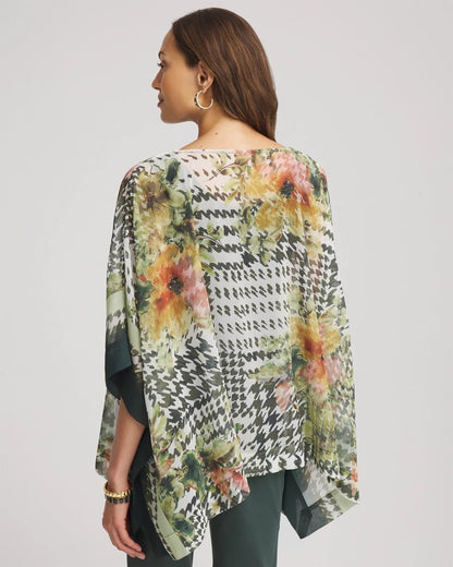 Printed Crinkle-Chiffon Pullover Poncho