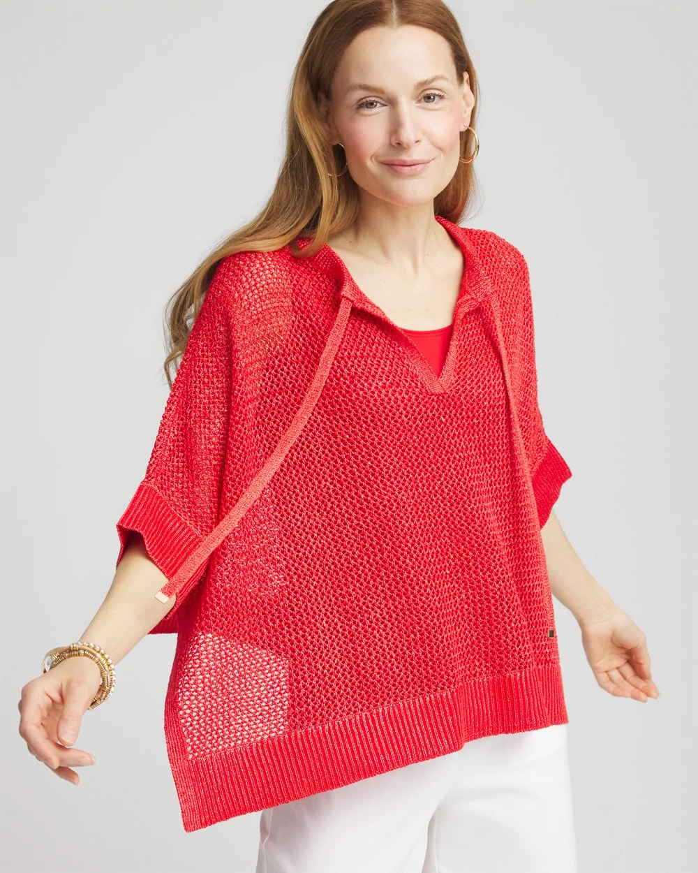 Sequin Open Knit Poncho