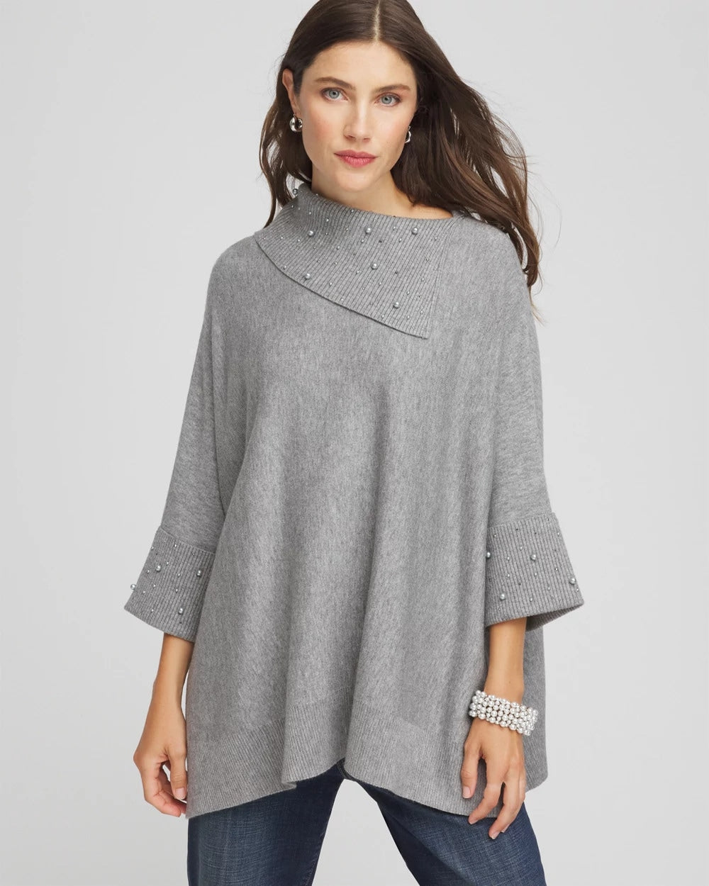 Embellished Sweater Poncho