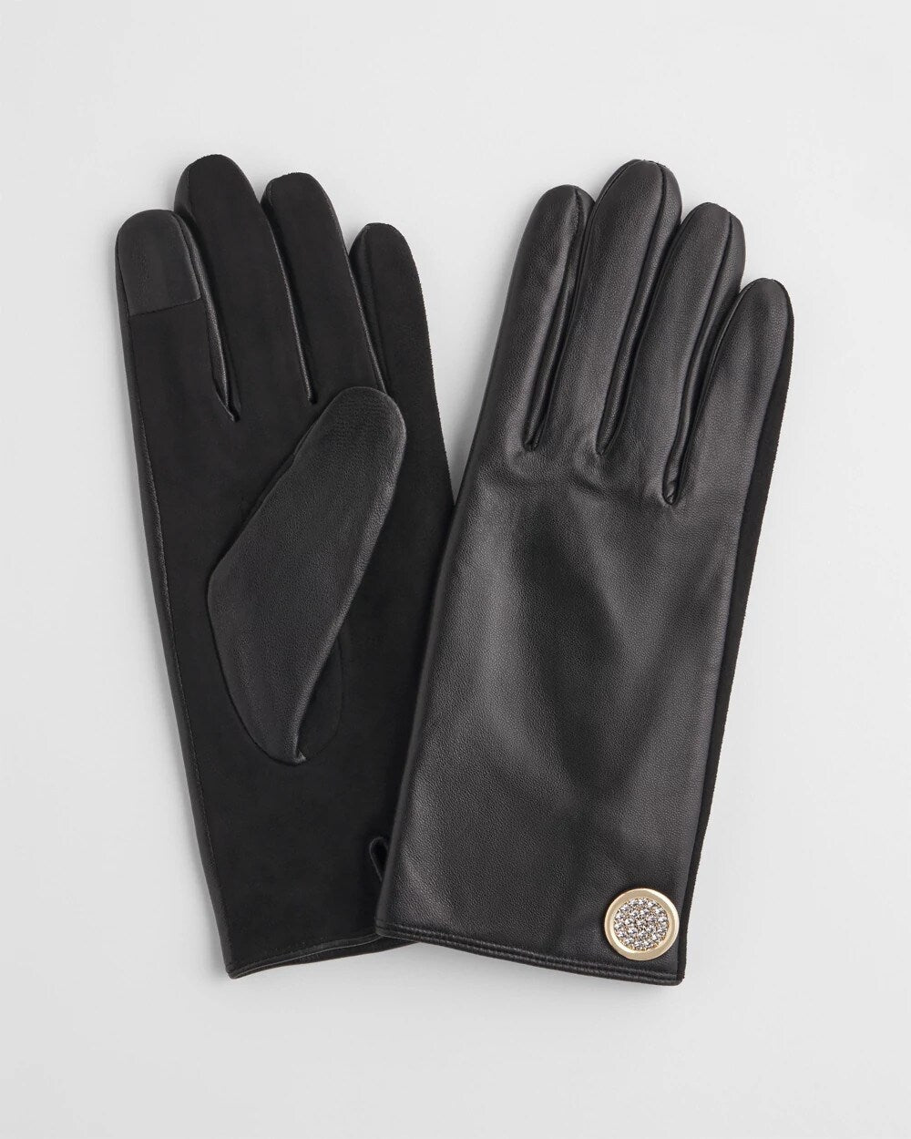 Leather Button Detail Gloves