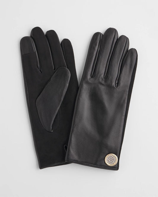 Leather Button Detail Gloves