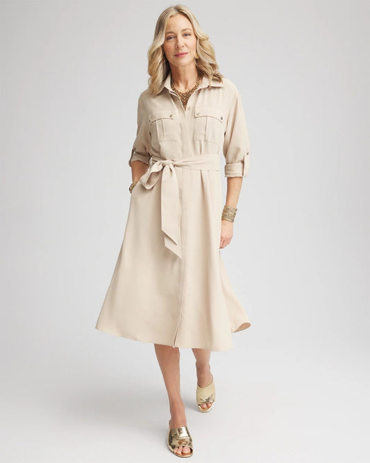 Twill Belted Midi Shirtdress