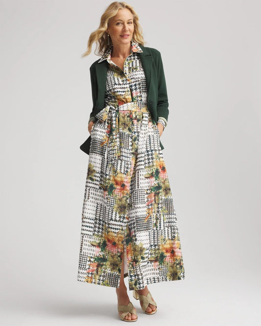 Petite Artisanal Floral Print Maxi Shirtdress