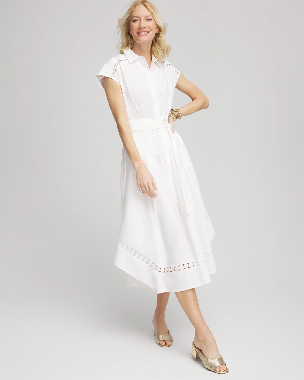 Petite Poplin Circle Trim Maxi Shirtdress