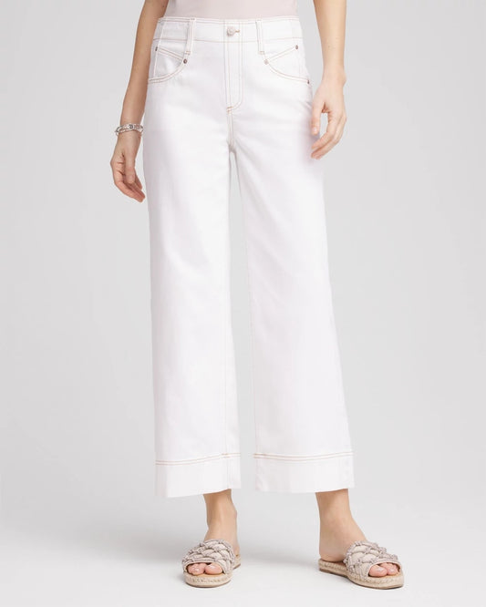 Petite No Stain Pull-On Wide Leg Cropped Jeans