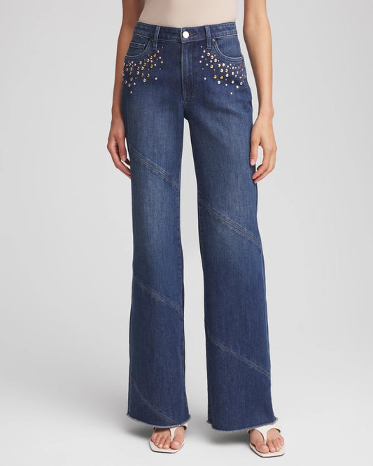 Petite Embellished Frayed Flared-Leg Jeans