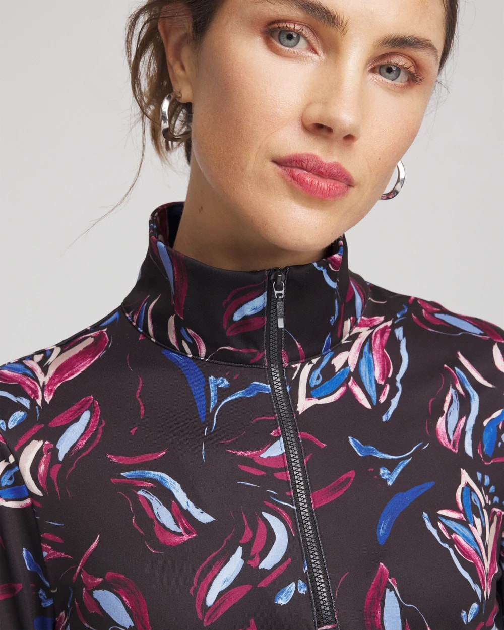 Zenergy® UPF Floral Half-Zip Pullover Top