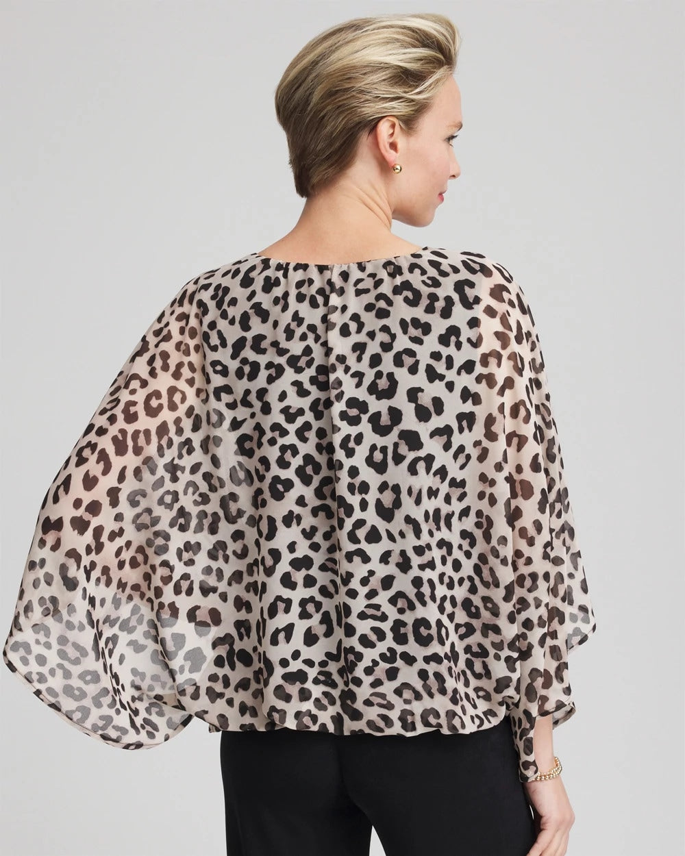 Travelers™ Animal-Print Bubble-Hem Chiffon Blouse