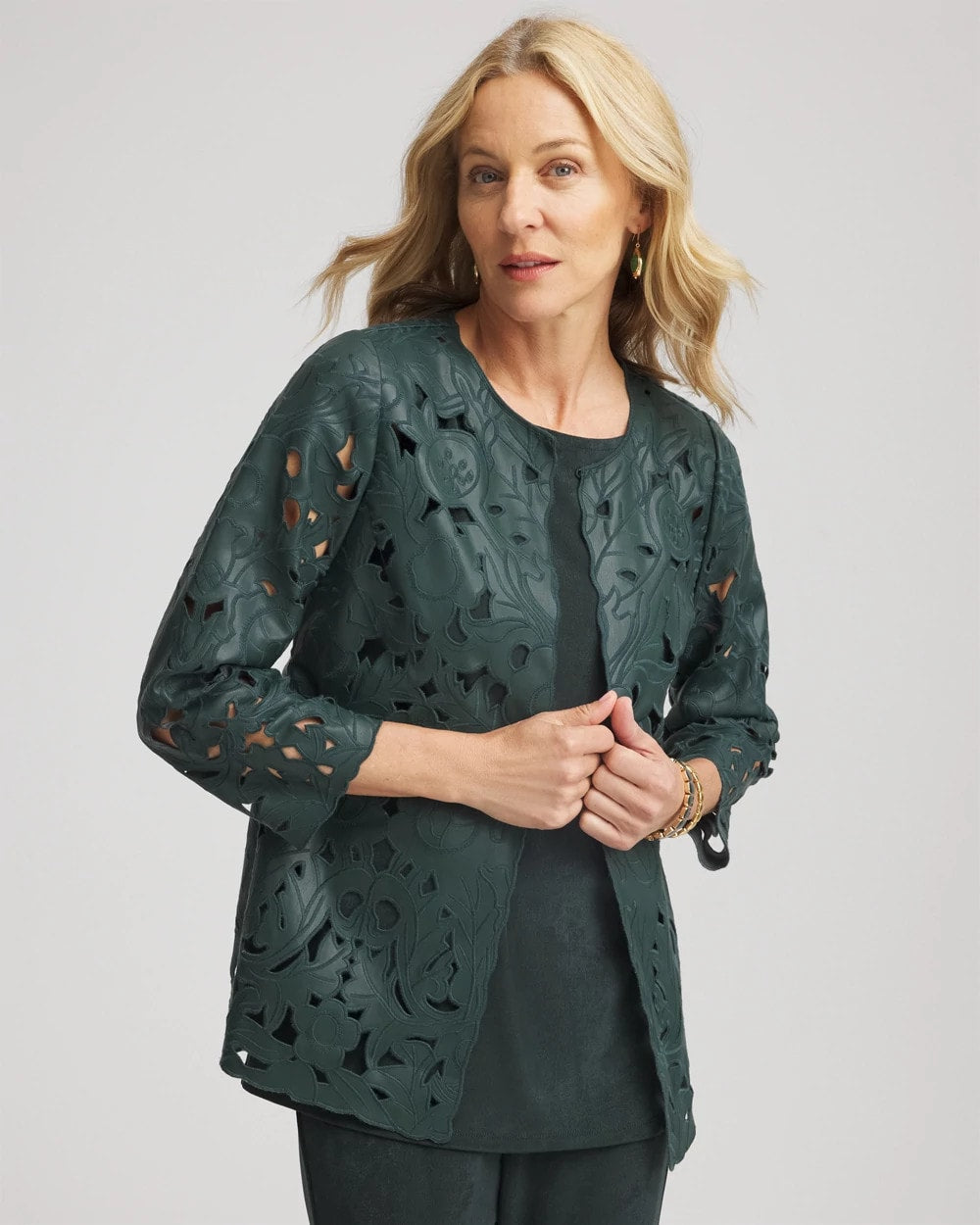 Travelers™ Collection Faux Leather Floral Jacket
