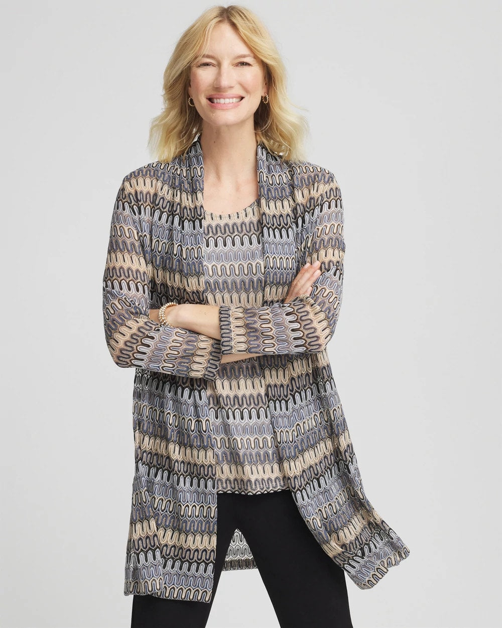 Travelers™ Knit Chevron Open-Front Cardigan