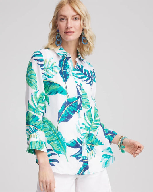 No Iron™ Palm Print Linen Shirt