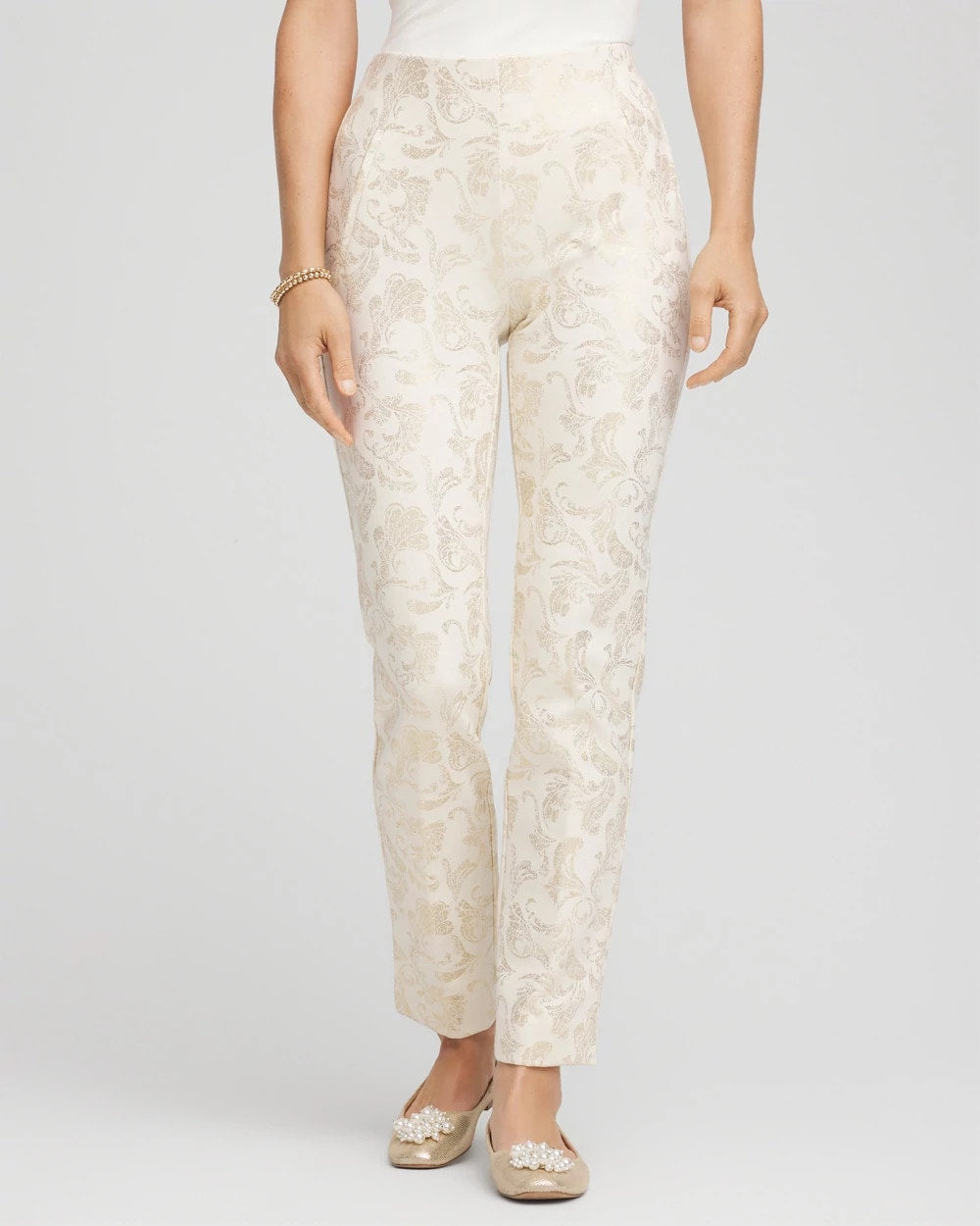 Juliet Golden Foiled Slim Ankle Pants