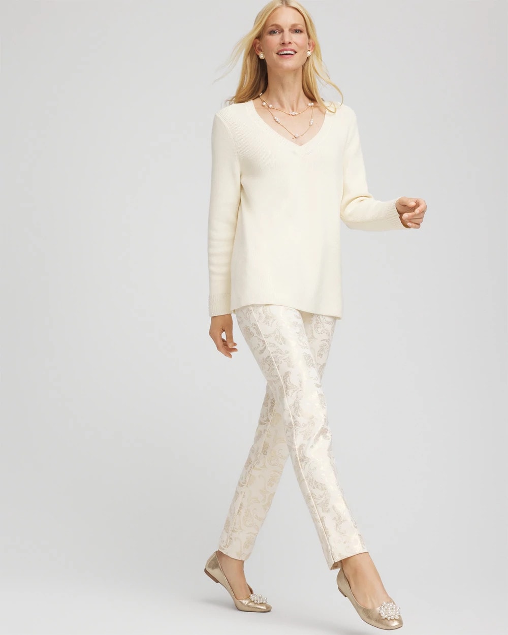 Juliet Golden Foiled Slim Ankle Pants