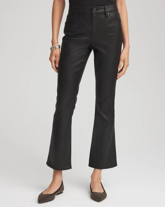 Coated Girlfriend Cropped Flared Jeans