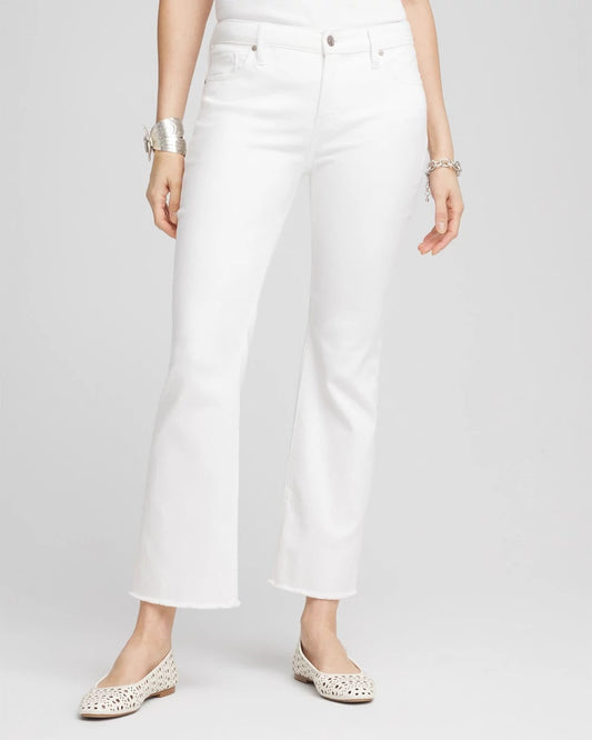 No-Stain Girlfriend Frayed Flared Jeans