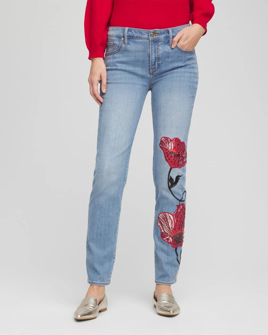 Placed Floral Girlfriend Slim Ankle Jeans