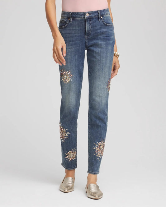 Embellished Starbursts Girlfriend Slim Ankle Jeans